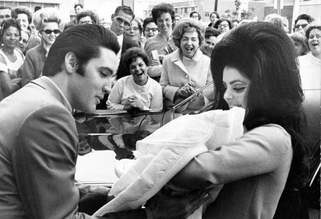 Elvis Presley and Priscilla with newborn Lisa Marie, February 1968