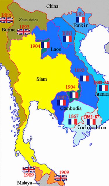 The expansion of French Indochina (blue). Photo by PHGCOM -CC BY-SA 3.0