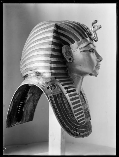 An iconic image of Tutankhamun. One of two dozen images created for the purposes of the exhibition, using digital scans from Harry Burton’s original glass-plate negatives. Credit: The Griffith Institute, University of Oxford