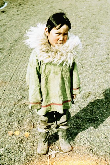 Inuit child in the traditional outfit, the 1960s