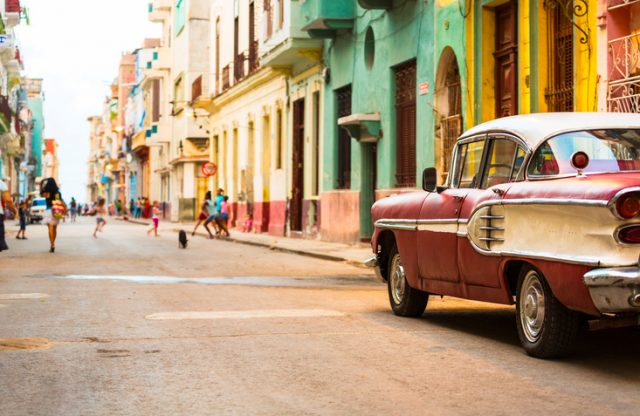 A vibrant street in Centro Habana, Havana, Cuba.