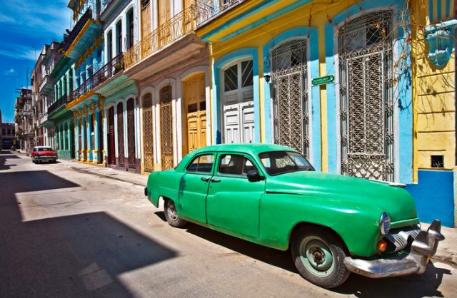 The colorful paint-jobs of these old cars fits perfectly with the colorful buildings in La Habana Vieja (Old Havana district).