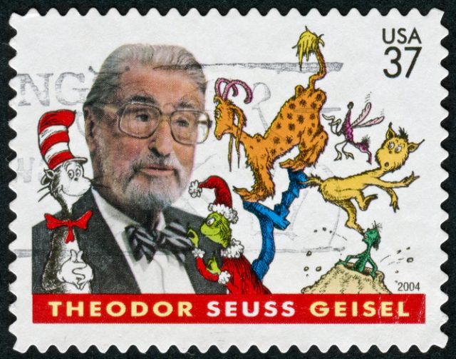 Cancelled U.S. stamp featuring Theodor Seuss Geisel.