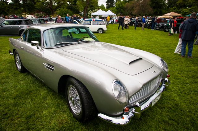 Vancouver, Canada – May 18, 2013: An Aston Martin DB5 is seen at the 2013 All-British Field meet at VanDusen Botanical Garden. The classic car show features modern and historic automobiles from British manufacturers.