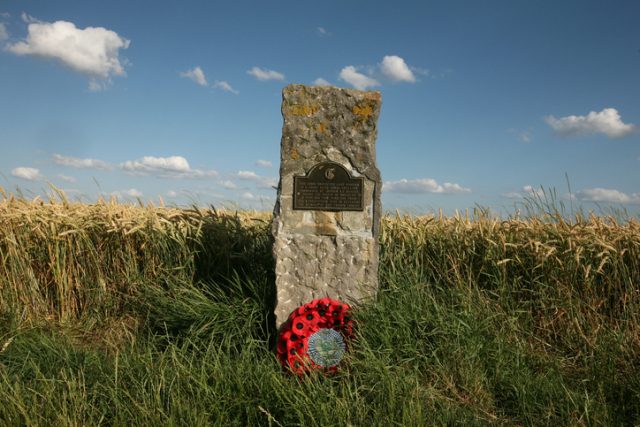 Monument to British soldiers on the battlefield of the Battle of Waterloo (1815) near Brussels, Belgium – July 15, 2010.