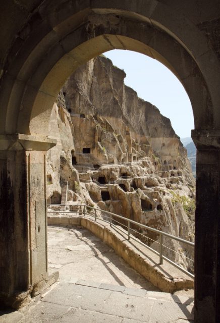 The cave city of Vardzia lies in the Kura (Mtkvari) river gorge, Georgia.