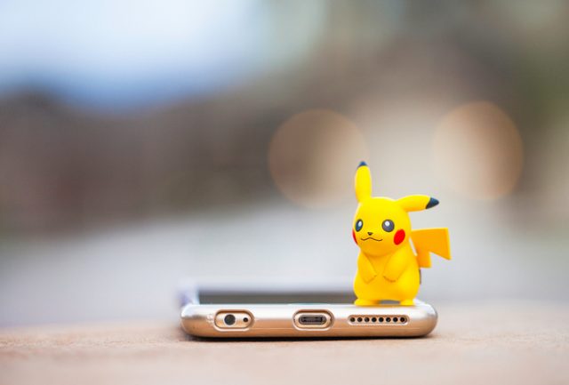 A horizontal shot of the Pokemon Go character Pikachu,