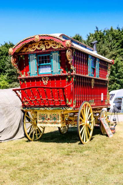 Traditional Irish Romani Caravan at the Royal Bath and West agricultural show in Somerset, England.