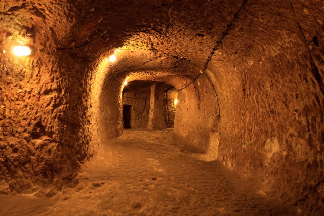 Most famous Derinkuyu Underground City in Crete on Jul 17, 2016, in Nevsehir, Turkey.