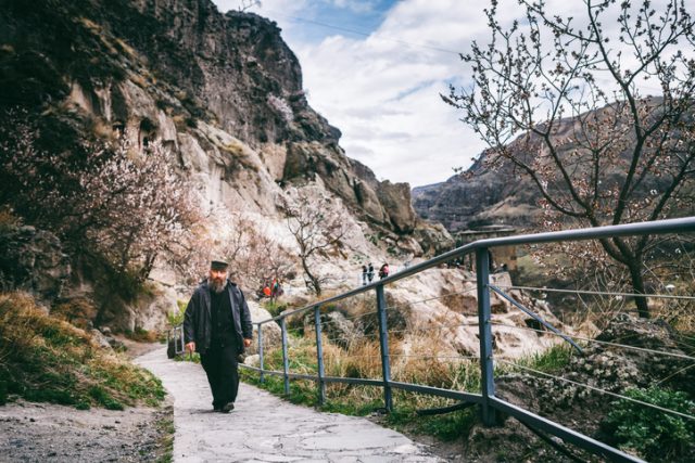 Vardzia, Georgia, April 22, 2017. Vardzia was excavated in the Erusheti Mountain on the left bank of the Kura River, 19 miles from Aspindza.