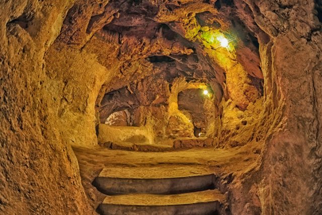 Derinkuyu cave underground city, Cappadocia, Turkey. Travel background