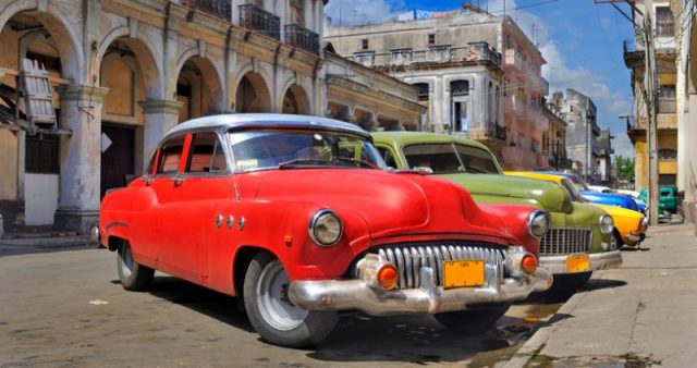 Cars from the 1940s and 1950s, which still make up a significant form of transportation for the island nation