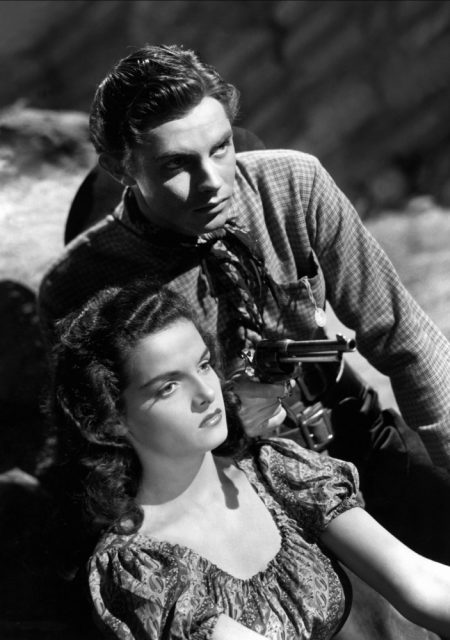 Jack Buetel and Jane Russell in the film “The Outlaw”