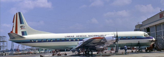 LANSA Lockheed L-188A Electra parked at an airport terminal
