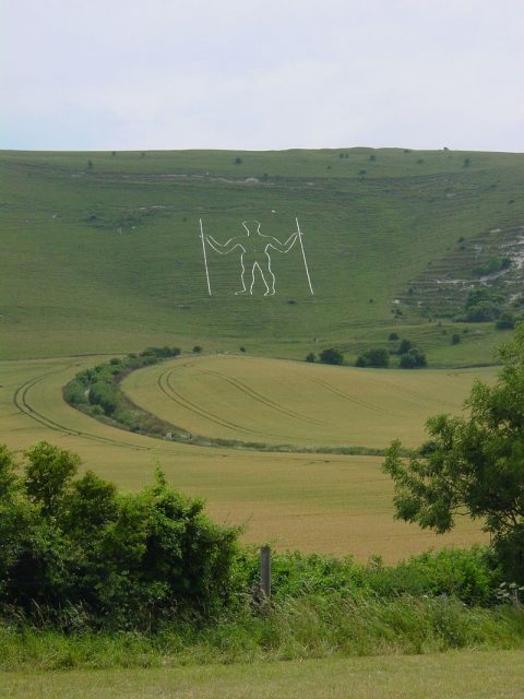 The Long Man of Wilmington situated on the South Downs, SussexPhoto by Cupcakekid CC BY 2.5