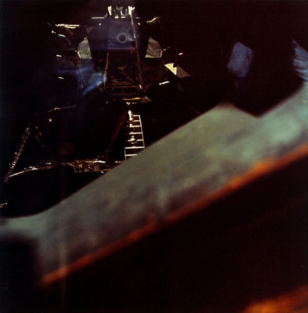 Lunar Module Snoopy during post-undocking inspection.