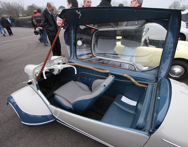 Messerschmitt KR200, opened to show off its beautifully simple interior, Photo by Brian Snelson, CC BY 2.0