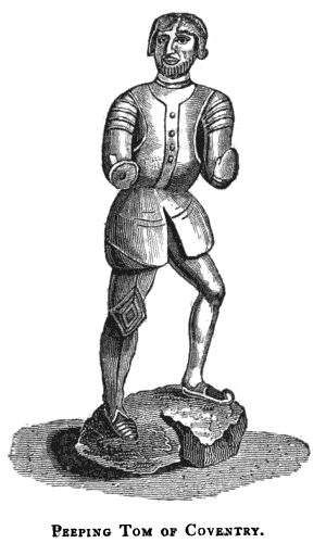 Wooden statue of Peeping Tom exhibited for the Coventry parade. Sketch by W. Reader (from an 1826 article).