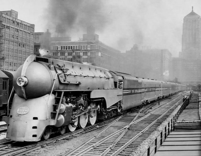 All set for a trial test at the LaSalle Street station in Chicago, June 9, 1938. The iconic 20th Century Limited, the New York Central Railroad streamlined train is just about to leave Chicago.