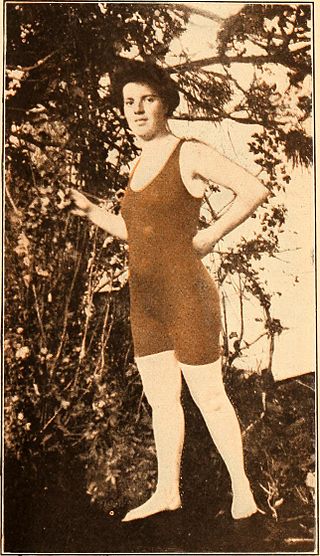 A woman in a one piece swimming suit, 1899