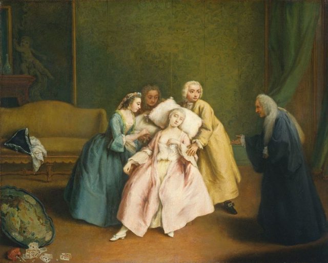 A 1744 oil painting, ‘Fainting’ by Pietro Longhi.