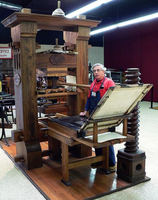 Recreated Gutenberg press at the International Printing Museum, Carson, California. Photo by vlasta2 CC By 2.0