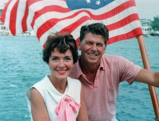 Ronald Reagan and Nancy Reagan aboard an American boat in California, 1964.
