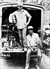 Steven Spielberg and Chandran Rutnam on a location during the filming of Indiana Jones and the Temple of Doom. Photo by Chandran Rutnam (Asian Film Location Services PVT Ltd.) CC BY-SA 3.0