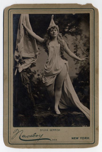 Sylvia Gerrish with draped dress and pointed hat. Photo by Dr. Charles H. McCaghy Collection