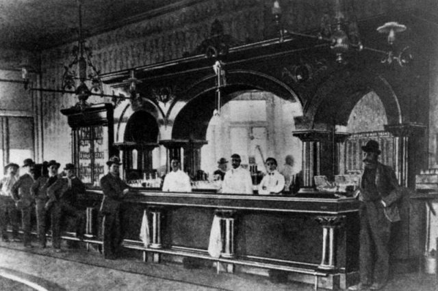 The Crystal Palace Saloon in Tombstone, Arizona Territory in 1885.