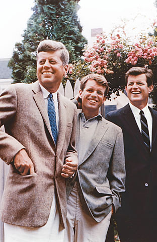 The Kennedy brothers. Presidential candidate John F. Kennedy, Bobby, and Ted, July 1960