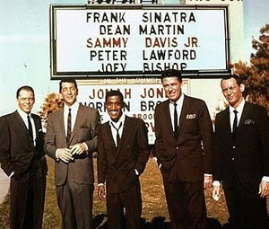 The Rat Pack in the early 1960s. Left to right: Frank Sinatra, Dean Martin, Sammy Davis Jr., Peter Lawford, Joey Bishop. Photo by inkknife CC BY-SA 2.0