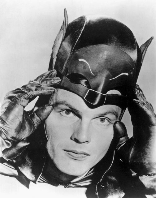 A photo of Adam West as Batman from the television series.
