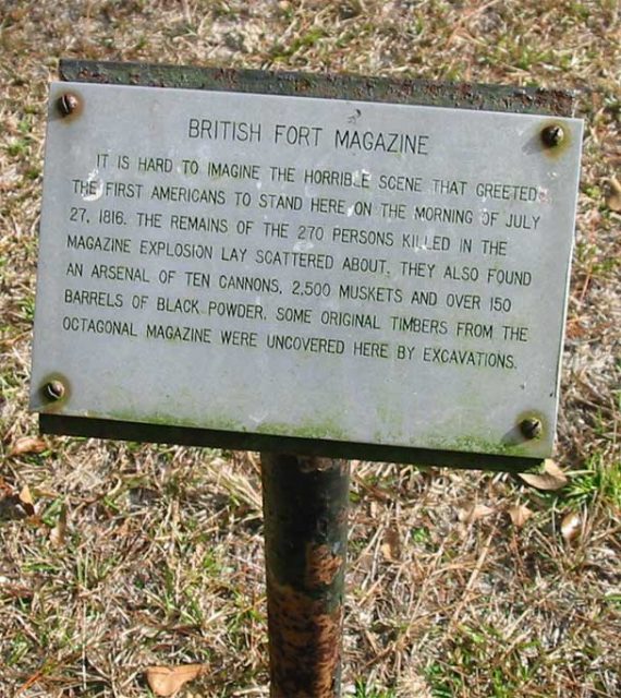 A plaque at the site of Negro Fort marking the location of the powder magazine.
