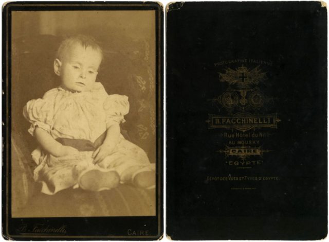 Cabinet card by Beniamino Facchinelli showing deceased infant, c.1890.