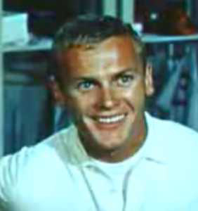 Cropped screenshot of Tab Hunter from the trailer for the film “Damn Yankees.”