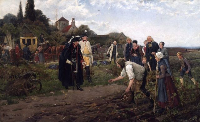 King Frederick the Great of Prussia, a potato proponent, inspects an early harvest. (Robert Warthmüller, 1886)