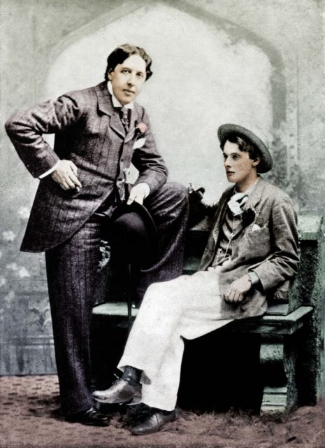 Oscar Wilde (1854-1900) and Lord Alfred Douglas, British writers, on 1894. Colourized photo. Photo by Roger Viollet Collection/Getty Images