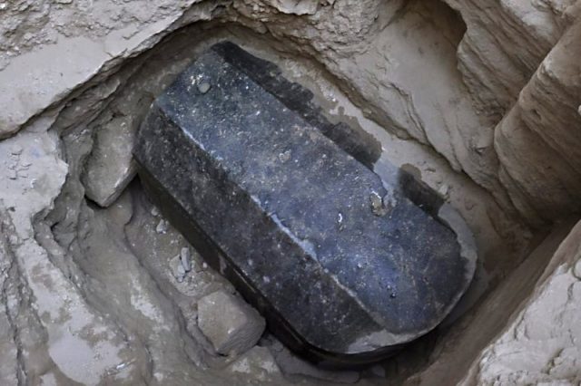 The tomb, with dimensions of a height of 185 cm, length 265 cm, and width of 165 cm, contains a black granite sarcophagus considered to be the largest to be discovered in Alexandria. Photo credit /AFP/Getty Images