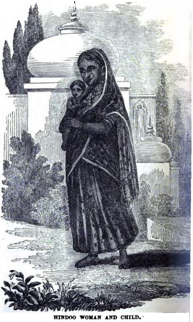 Hindu Woman carrying her child to be drowned in the River Ganges at Bengal (1852).