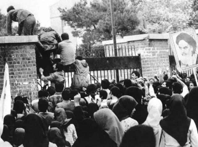 Iran hostage crisis – Iranian students storm the U.S. embassy in Tehran.