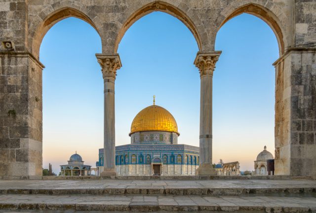 The Dome of the Rock (Qubbet el-Sakhra) is one of the greatest of Islamic monuments, it was built by Abd el-Malik, Jerusalem, Israel.