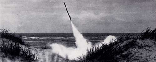 Launch of the rocket by Reinhold Tilings from Wangerooge island, 1929.