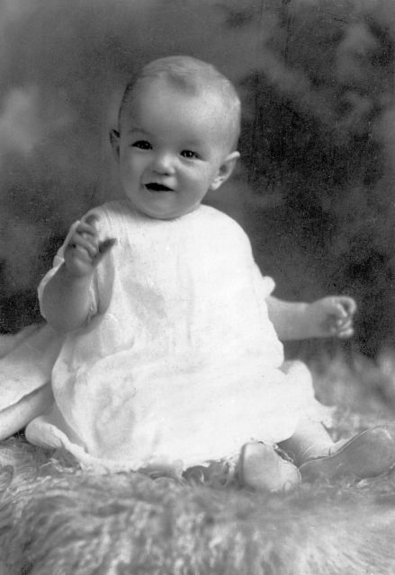 Marilyn Monroe as an infant, c. 1927.