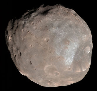 Phobos, moon of Mars and primary object of study for the Phobos 1 spacecraft.