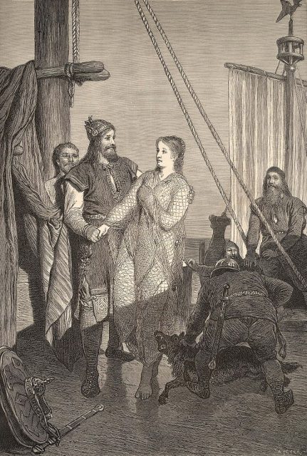 Ragnar receives Kráka (Aslaug), as imagined by August Malmström.