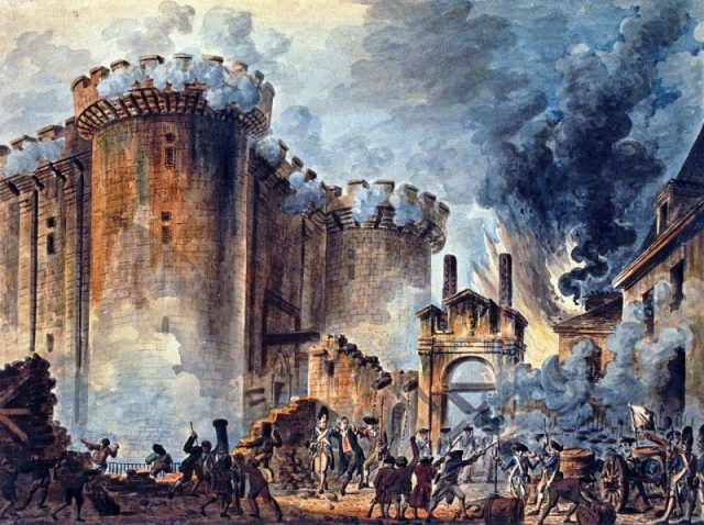 “The Storming of the Bastille” – visible in the center is the arrest of Bernard René Jourdan, m de Launay (1740-1789).