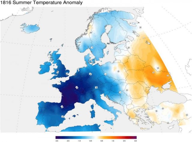 1816 summer temperature anomaly compared to average temperatures from 1971–2000. Photo by Giorgiogp2 CC BY-SA 3.0