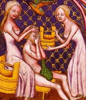 Man and bathhouse attendants c. 1389.