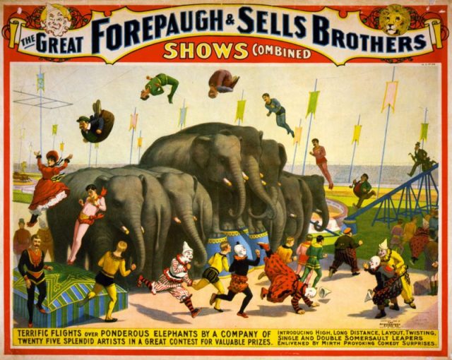 1899 poster for the combined Forepaugh & Sells Brothers Circus.